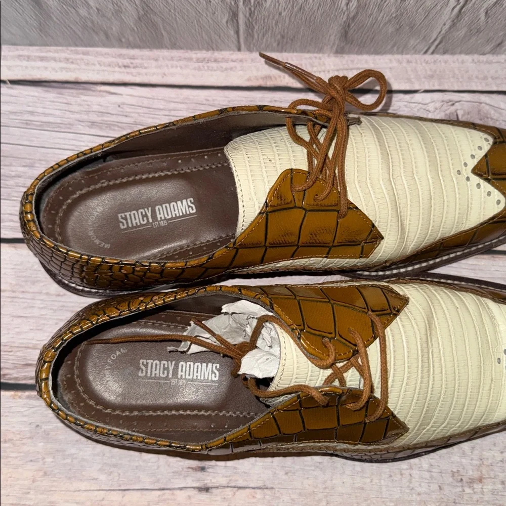 Stacy Adams Trazino Mustard Multi Crocodile-Lizard Print Leather Wingtip Oxford
